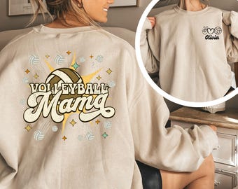 Personalized Volleyball Mama Shirt, Custom Volleyball Mom Sweatshirt with Kids Name