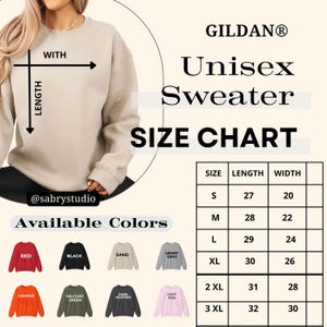 以下が含まれることがあります： Gildanのユニセックスセーター。ニュートラルカラーで、サイズチャートにはインチ単位の長さと幅の寸法が記載されています。利用可能な色は、赤、黒、砂、スポーツグレー、オレンジ、ミリタリーグリーン、ダークヘザー、ライトピンクです。