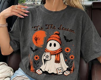 Halloween Mahjong Shirt, Comfort Colors Tis The Season Tee, Funny Ghost Mahjong Tshirt, Spooky Game Night Gift for Her, Mahjong Player Gift
