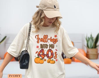 Falling Into My 40s Shirt, 40th Birthday Shirt for Women, Fall 40th Birthday Gift, Pumpkin Birthday Shirt, Comfort Colors Birthday Tee