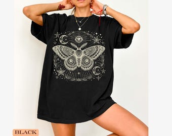 Mystical Moth Shirt, Celestial Moth Tee, Witchy Moon Shirt, Comfort Colors Gothic Insect T Shirt, Dark Cottagecore Spiritual Gift for Her