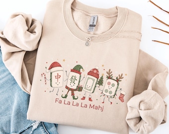 Fa La La La Mahj Sweatshirt, Christmas Mahjong Shirt, Holiday Mahjong Gift, Mahjong Lover Gift, Mahjong Player Crewneck Sweatshirt