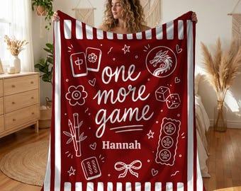 Personalized Mahjong Blanket, Mahjong Gift for Her, Custom Name Throw, Game Night Decor, Mahjong Player Gift, Cozy Gift for Mahjong Lovers