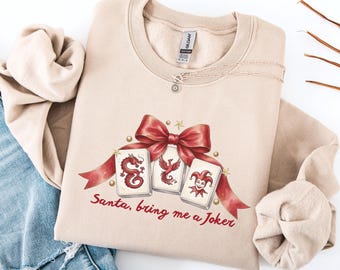 Santa Bring Me a Joker Christmas Mahjong Shirt, Holiday Mahjong Gift, Mahjong Lover Gift, Mahjong Player Shirt, Game Night Gift for Her