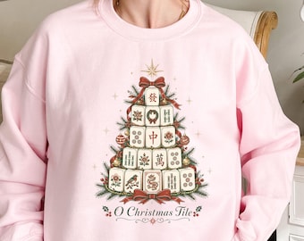 Christmas Mahjong Sweatshirt, Mahjong Christmas Tree Shirt, Holiday Mahjong Gift, Mahjong Lover Gift, Gift for Mahjong Player Crewneck