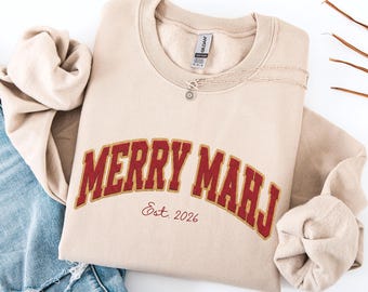 Personalized Merry Mahj Christmas Sweatshirt, Custom Funny Mahjong Christmas Shirt, Holiday Mahjong Gift, Festive Mahjong Lover Sweatshirt
