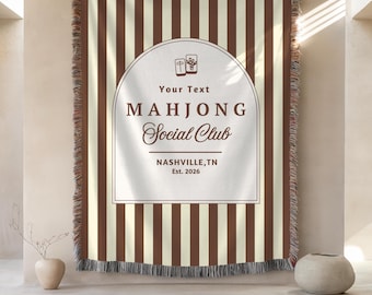 Custom Mahjong Blanket, Personalized Mahjong Social Club Woven Blanket, Mahjong Group Throw, Mahjong Hostess Gift, Mahjong Lover Gift