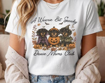 Vintage Halloween Dachshund Shirt, A Weenie Bit Spooky Doxie Moms Club, Doxie Halloween Tee, Comfort Colors Dog Mom Shirt, Wiener Dog Gift