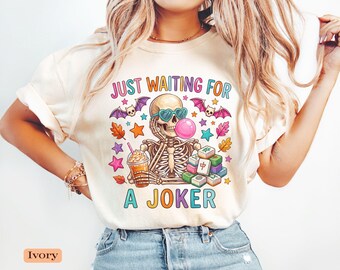 Funny Mahjong Halloween Shirt, Just Waiting for a Joker Shirt, Skeleton Mahjong Shirt, Mahjong Player Gift for Her, Spooky Game Night Tee