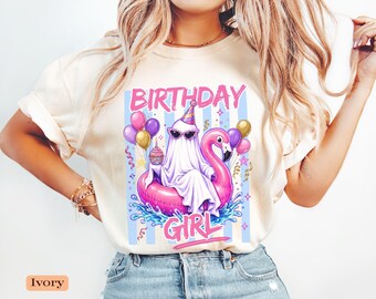 Birthday Girl Comfort Colors Shirt, Ghost Birthday Tee, Cute Pink Birthday Shirt, Spooky Cute Birthday Party Shirt, Summerween Birthday Gift