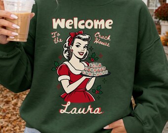 Personalized Christmas Mahjong Sweatshirt, Funny Welcome To The Crackhouse Game Night Gift for Her, Mahjong Club Christmas Gift for Hostess