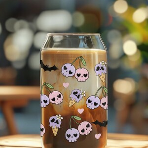 Cute Skull Halloween Coffee Cup, Glass Halloween Cup, Halloween Iced Coffee Cup, Pumpkin Cup, Halloween Iced Coffee Glass, Halloween Gifts