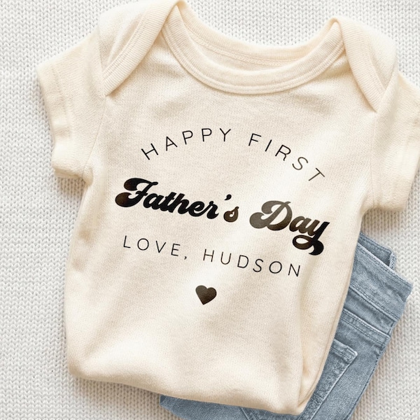 Happy First Fathers Day Baby Onesie® - Personalized First Fathers Day Natural Bodysuit - Fathers Day Date Onesie®