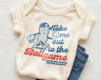 Take Me Out To The Ballgame Baby Onesie® - Retro Baseball Bodysuit - Natural Summer Onesie®