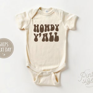 Howdy Y'all Baby Onesie® - Retro Cowboy Bodysuit - Cute Country Natural Baby Onesie®