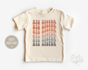 Retro Big Sister Toddler Shirt - Rainbow Sibling Kids Shirt - Natural Big Sister Toddler Tee