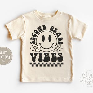 Second Grade Vibes Tee - Retro First Day Of 2nd Grade Kids Shirt - Back to School Natural Shirt