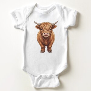 Highland Cow Baby Onesie - Cute Fluffy Scottish Cattle Bodysuit zdjęcie 7