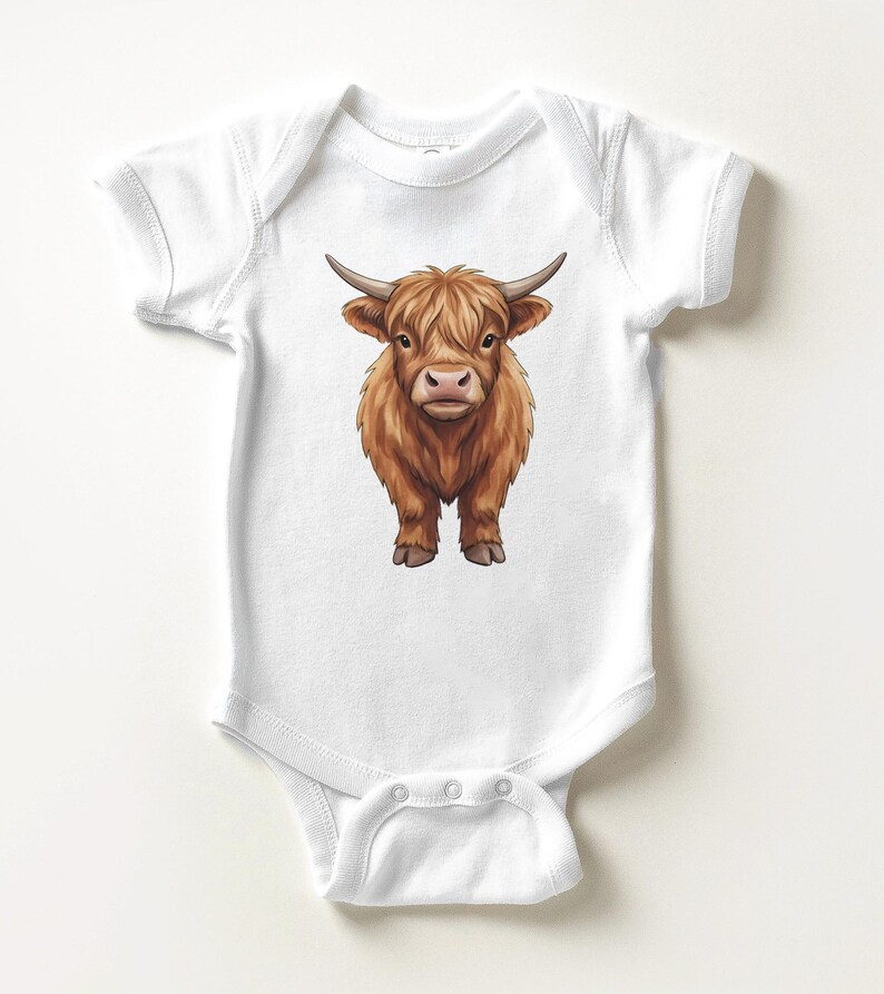 Highland Cow Baby Onesie - Cute Fluffy Scottish Cattle Bodysuit zdjęcie 7