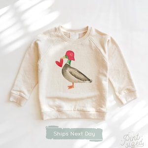 Valentines Day Duck Toddler Shirt - Cute Love Duck Tee - Cute Waterfowl Natural Kids Shirt