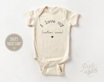 I Love My Custom Baby Onesie® - Cute Vintage Bodysuit - Natural Personalized Onesie®