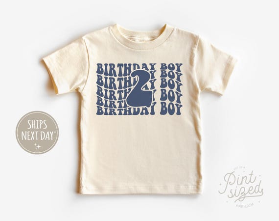Second Birthday Toddler Shirt - Birthday Boy Kids Shirt - Retro Blue Natural Tee
