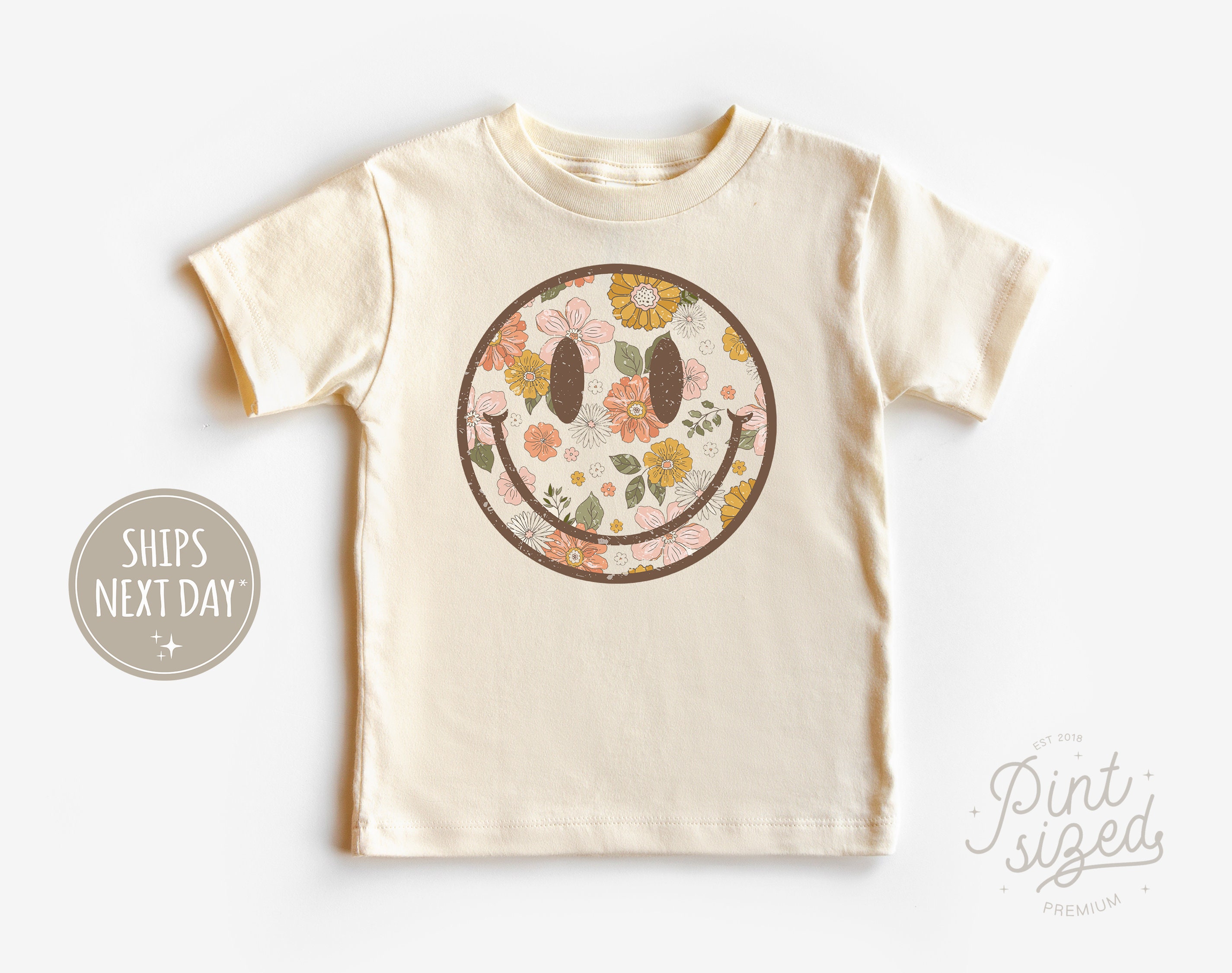 Discover Retro Smiley Face Baby Onesie - Floral Hippie Bodysuit - Spring Natural Onesie