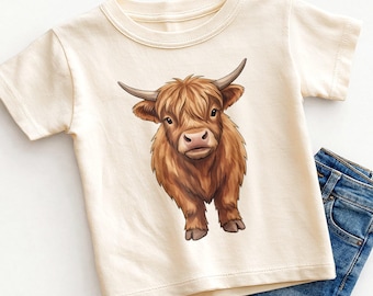 Highland Cow Kids Shirt - Cute Fluffy Scottish Cattle Toddler Tee
