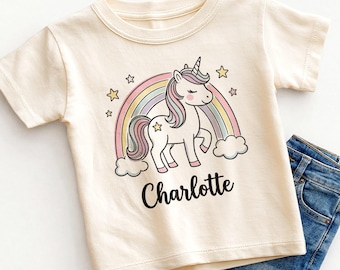 Personalized Unicorn Rainbow Kids Shirt - Custom Name Cute Magical Toddler Tee