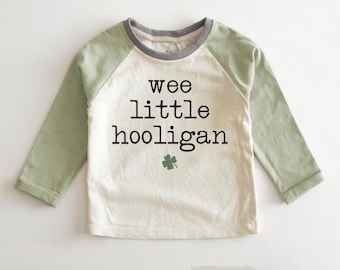 Wee Little Hooligan Toddler Shirt - St Patrick&#39;s Day Kids Shirt - Vintage Natural Toddler Tee