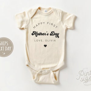 Happy First Mothers Day Baby Onesie® Personalized First Mothers Day Natural Bodysuit Mothers Day Date Onesie® Short Sleeve Natural Onesie