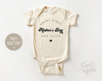 Happy First Mothers Day Baby Onesie® - Personalized First Mothers Day Natural Bodysuit - Mothers Day Date Onesie®