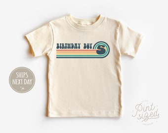 Fifth Birthday Toddler Shirt - Birthday Boy Kids Shirt - Retro Rainbow Natural Tee