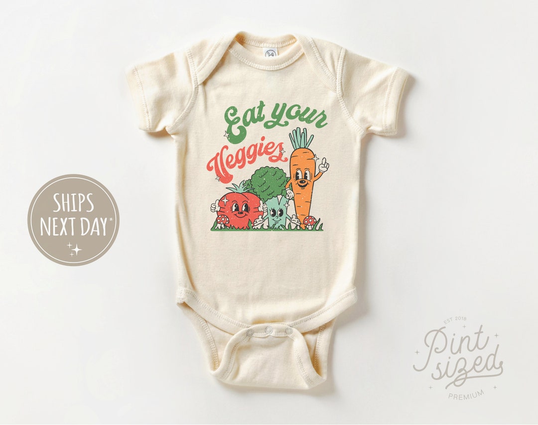 Eat Your Veggies Baby Onesie® Retro Natural Bodysuit Cute Vegetable