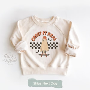 Creep It Real Toddler Shirt - Retro Halloween Kids Shirt - Ghost Natural Toddler Tee