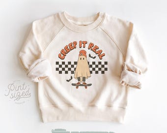 Creep It Real Toddler Shirt - Retro Halloween Kids Shirt - Ghost Natural Toddler Tee