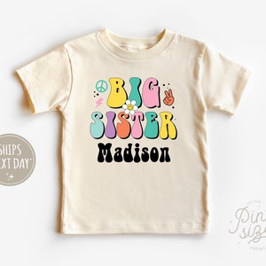 Personalized Big Sister Toddler Shirt - Retro Sibling Name Kids Shirt - Custom Natural Big Sister Toddler Tee