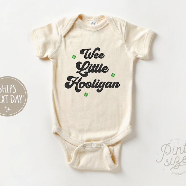 Wee Little Hooligan Baby Onesie® - St Patrick's Day Bodysuit - Retro Natural Irish Baby Onesie®