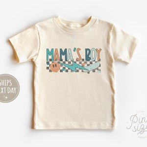 Mama's Boy Toddler Shirt - Boys Checkered Tee - Retro Natural Kids Shirt