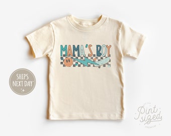 Mama's Boy Toddler Shirt - Boys Checkered Tee - Retro Natural Kids Shirt