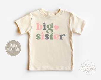 Retro Big Sister Toddler Shirt - Rainbow Sibling Kids Shirt - Natural Big Sister Toddler Tee