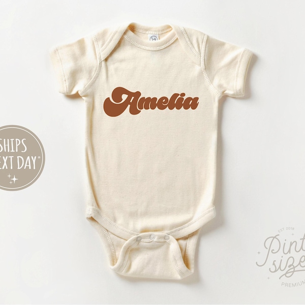 Personalized Girls Name Onesie® - Custom Kids Name Retro Natural Bodysuit - Cute Long Sleeve Onesie®