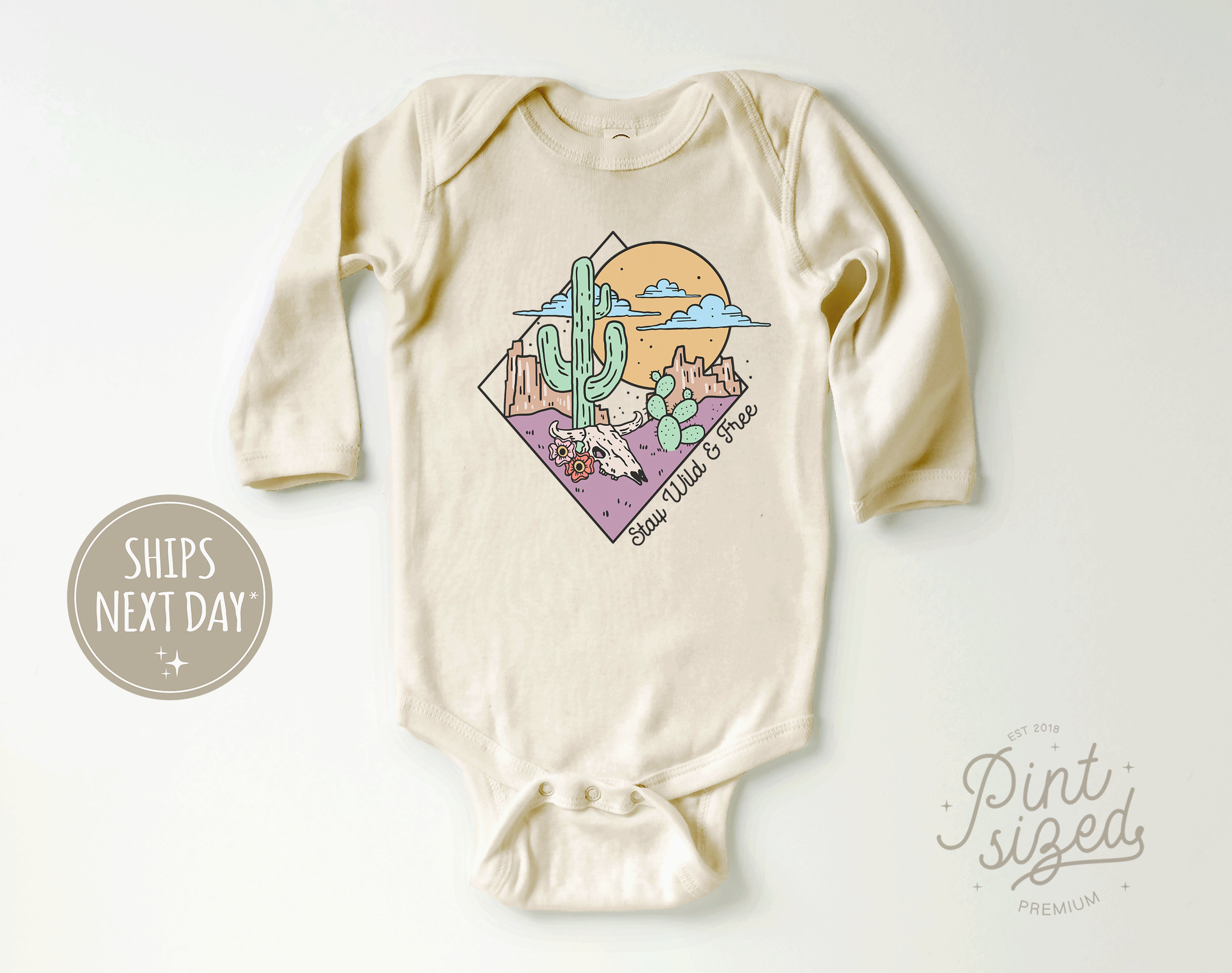 Discover Stay Wild and Free Baby Onesie - Boho Western Bodysuit - Cute Natural Desert Onesie