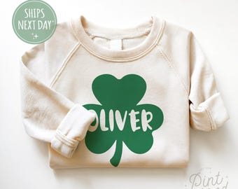 Personalized St Patrick&#39;s Day Toddler Sweatshirt - Cute Shamrock Crew Neck -  Custom Irish Boys Pullover