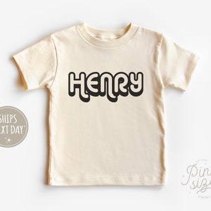 Retro Custom Name Toddler Shirt - Personalized Natural Kids Shirt