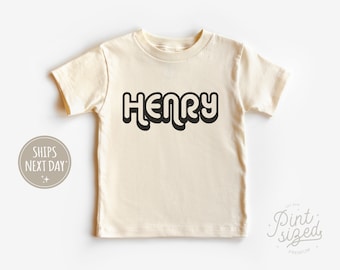 Retro Custom Name Toddler Shirt - Personalized Natural Kids Shirt