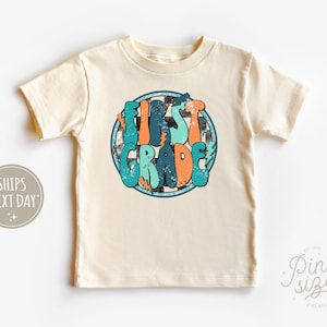 First Grade Tee - Retro First Day Of First Grade Kids Shirt - Back to School Natural Shirt