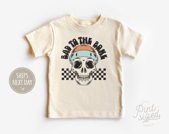 Bad To The Bone Toddler Shirt - Boys Checkered Skull Tee - Edgy Natural Kids Shirt