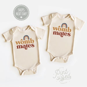 Womb Mates Twin Onesies® - Twin Baby Onesies® Set -  Funny Best Friends Twin Bodysuit - Cute Best Friend Twin Baby Onesies®