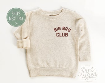 Big Bro Toddler Sweatshirt - Big Bro Club Toddler Pullover - Cute Vintage Kids Crew Neck - Natural Big Brother Toddler Sweatshirt